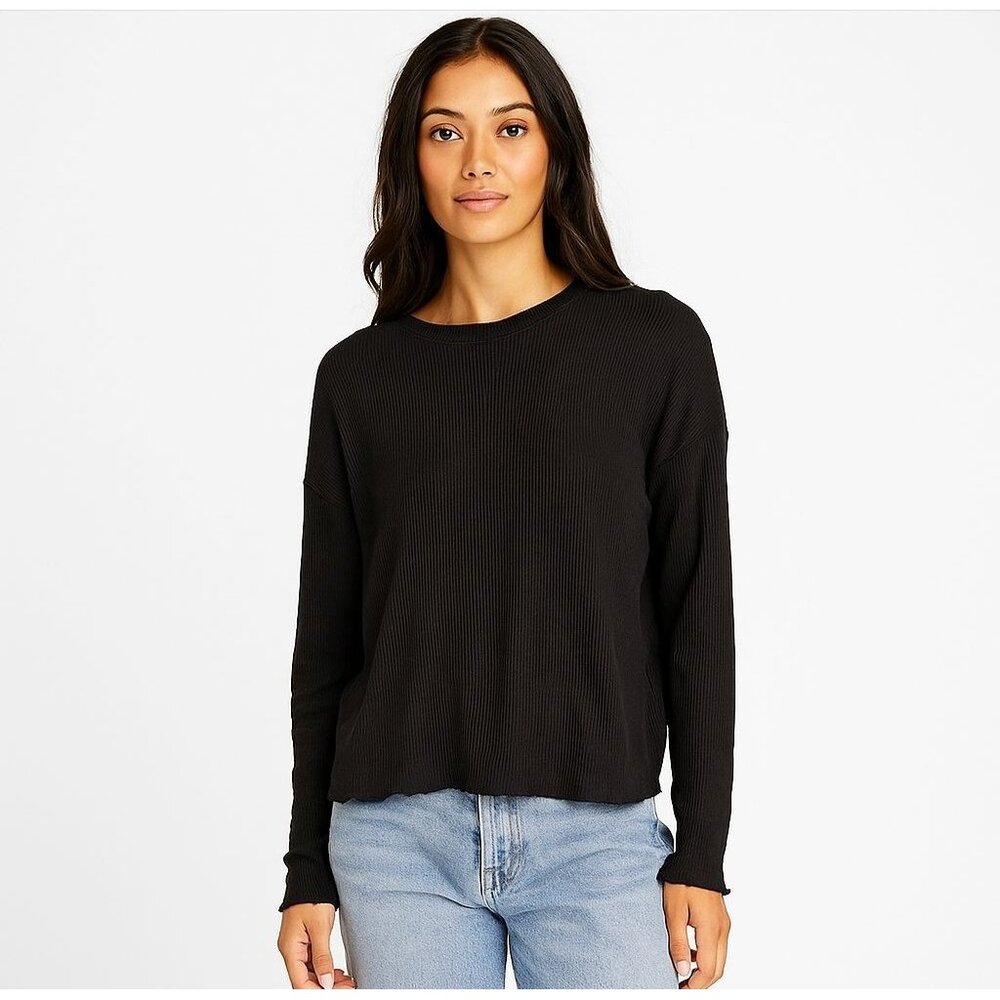 DYI Women's Long Sleeve Waffle Top Black Size Medium